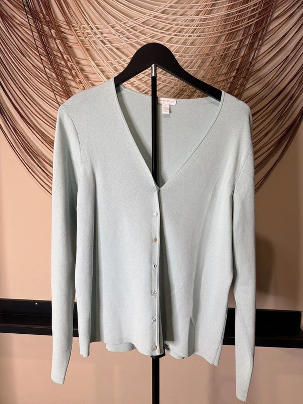 Charter club green silk blend cardigan EUC L 3343